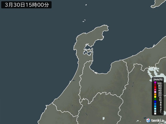 石川県の雨雲レーダー(2026年03月30日)
