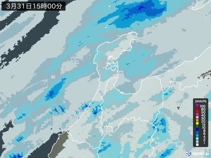 石川県の雨雲レーダー(2026年03月31日)
