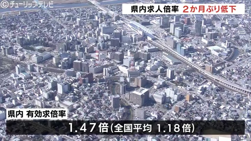 富山県の1月求人倍率は2か月ぶりに低下するも全国平均は上回り1.47倍 宿泊・飲食などが減少（チューリップテレビ） - Yahoo!ニュース