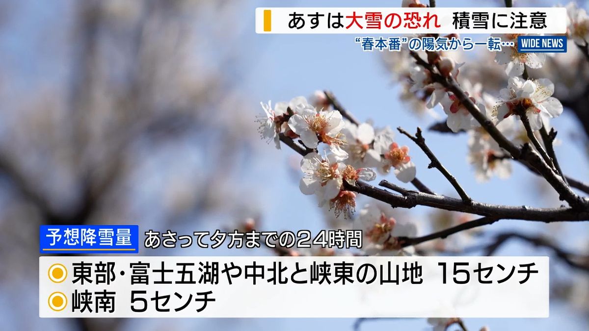 3~4日に山梨県内は大雪の恐れ 東部・富士五湖は15センチ積雪予想も 気象台が注意呼びかけ 山梨