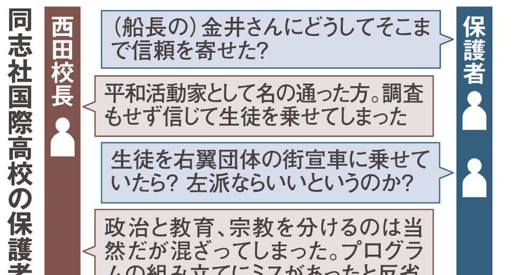 同志社国際の紛糾保護者会「船長」「思想」に質問殺到 「平和愛する部分を信頼」と釈明 - 産経ニュース