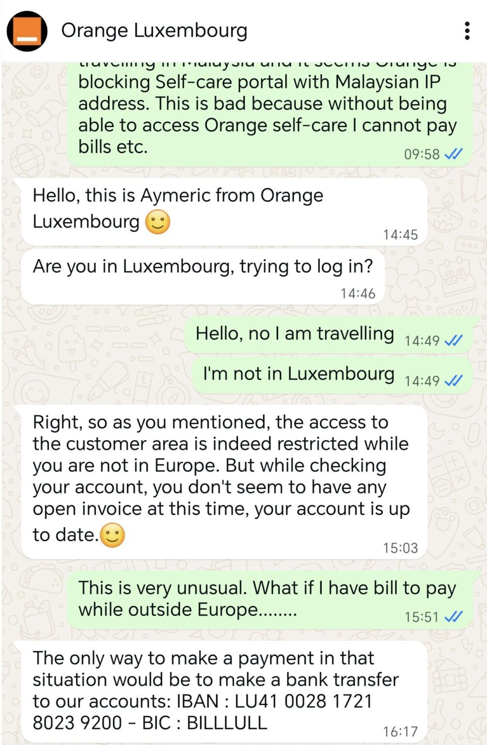 PSA: 旅行中の場合は、Orange セルフケアにアクセスして請求書を確認することはできませんが、遅れた場合は、次回の請求書で延滞料金を請求されます。