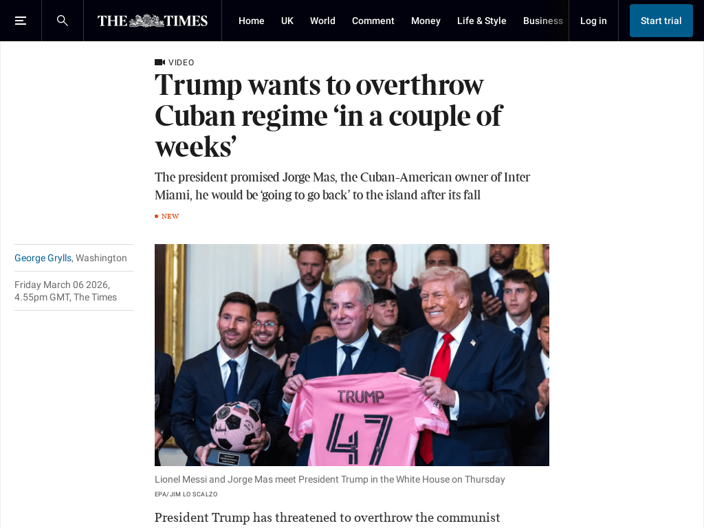 トランプ大統領、「数週間以内に」キューバ政権打倒を目指す