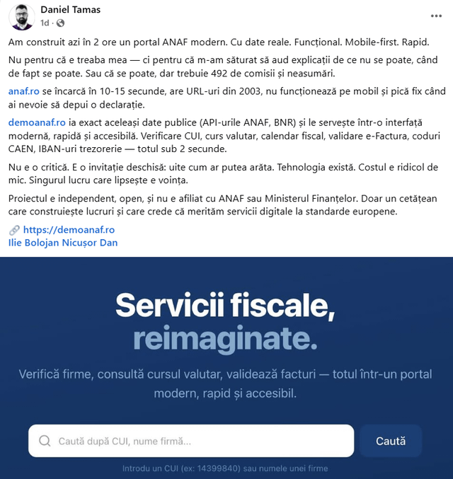 クルージュ出身の起業家 (ダニエル・タマス) が 2 時間で作った最新の ANAF ポータル