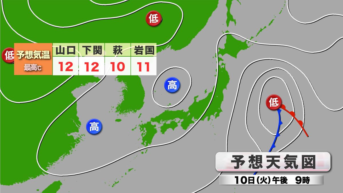 【山口天気 朝刊3/10】日ざし届いても2月並みの寒さ 花粉の飛散にも要注意 あす11日(水)朝は強い底冷えのおそれ