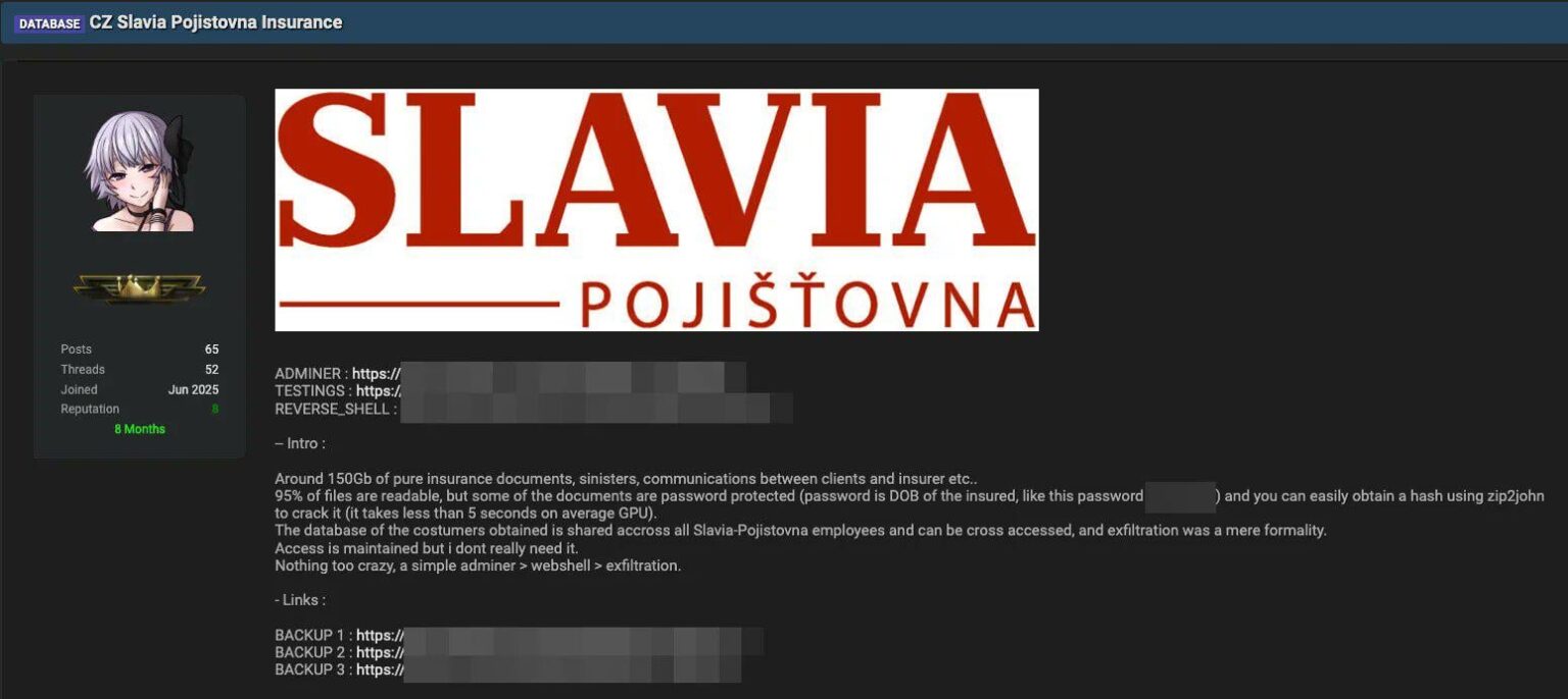 あなたは Slavia pojišťovna の顧客ですか?ちょうど個人情報の漏洩があったので、今後数週間は特に注意して詳細を変更するつもりです