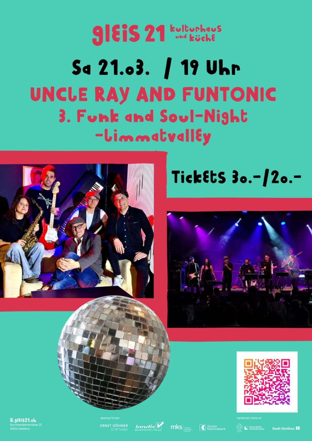 ディーティコン/チューリッヒとその周辺に住んでいて、ファンクやソウル ミュージックのファンの人はいますか? 3月21日にディエティコンで素敵なイベントが開催されます