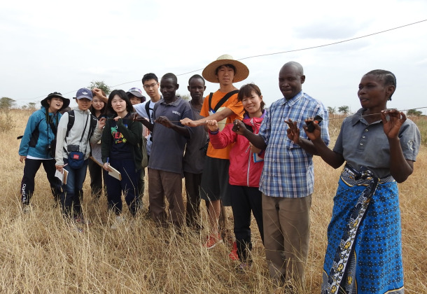 ワイヤーフェンスの設置作業の様子。