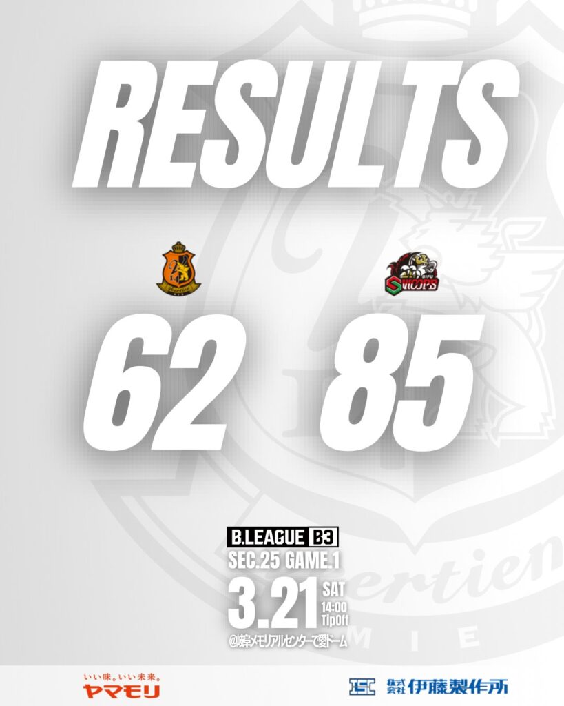 2025-26シーズン 第25節 AWAY GAME1 vs 岐阜スゥープス 試合結果