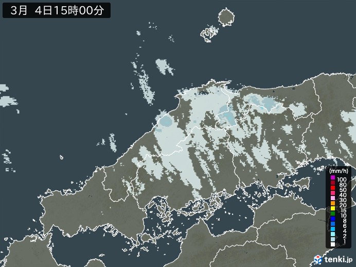 中国地方の雨雲レーダー(2026年03月04日)