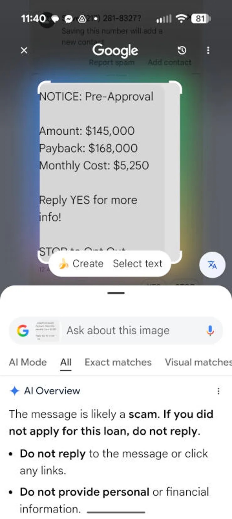 はい、それは詐欺メッセージです。
Screenshot by Jack Wallen/ZDNET