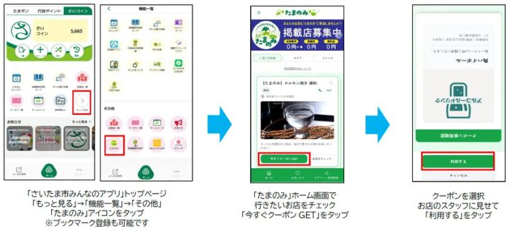 たまのみのクーポン取得から利用までのアプリ操作手順