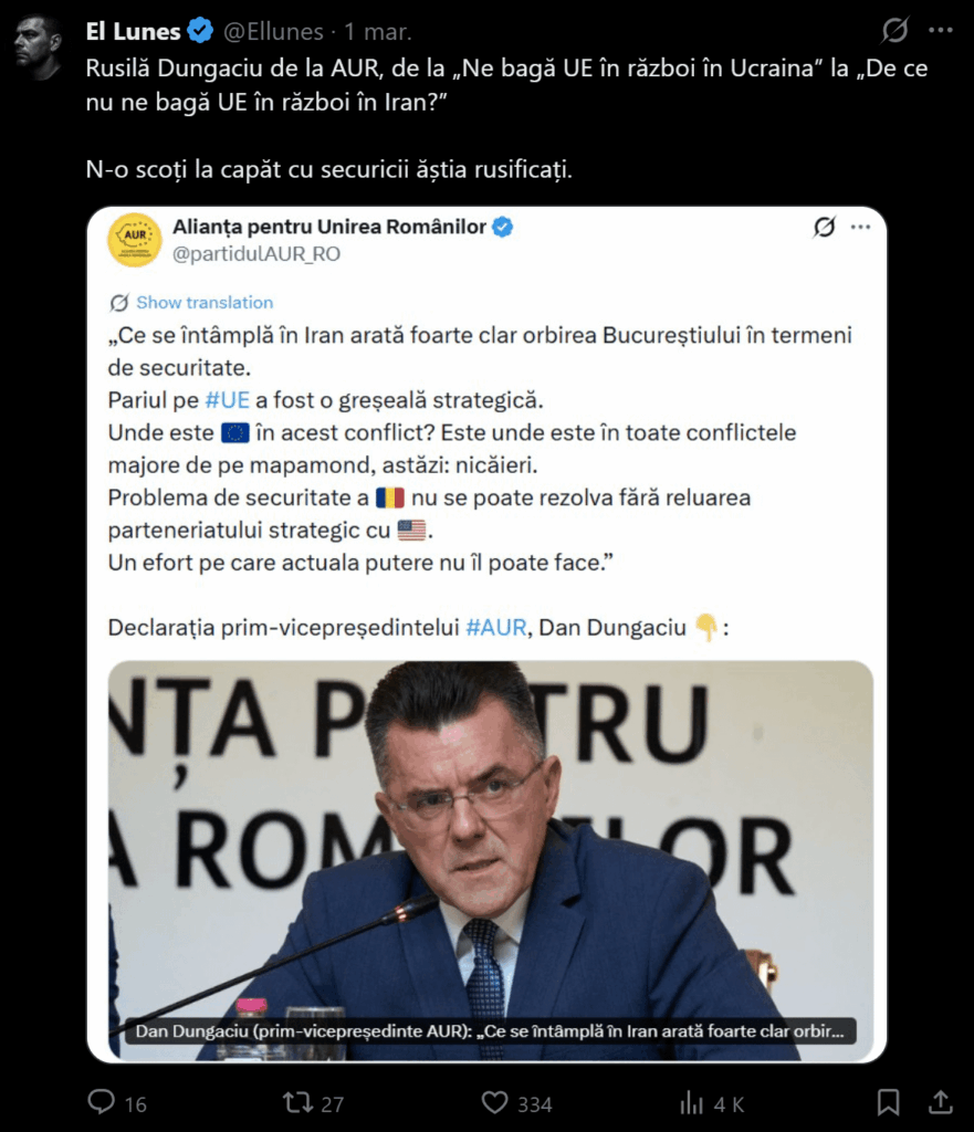 AURとその天才少年ドゥンガシウの新たな立場は、「なぜEUは我々をイラン戦争に巻き込まないのか?」というものだ。