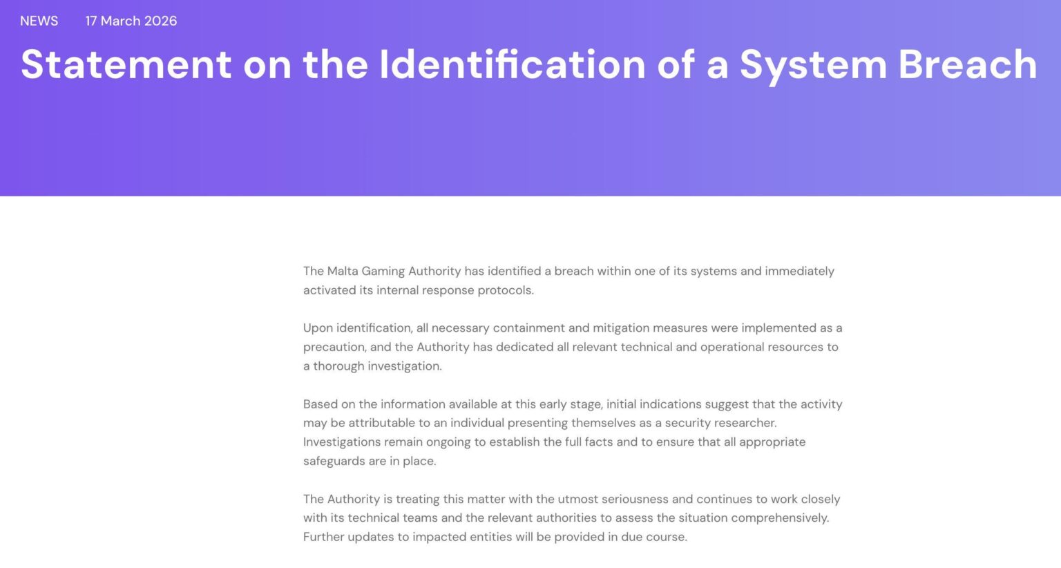 マルタのゲーム当局がハッキングされ、データが流出寸前