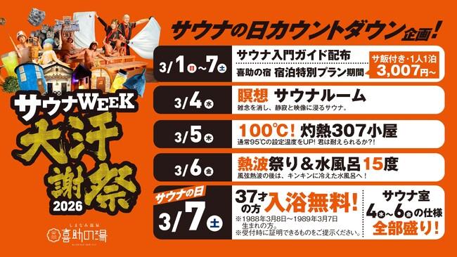 3月7日はサウナの日！四国のサウナ「しまなみ温泉 喜助の湯」で『大汗謝祭2026』開催。37歳は入浴無料！2月の大型リニューアルで“究極のととのい”がさらに進化｜プレスリリース（愛媛新聞ＯＮＬＩＮＥ）記事詳細｜愛媛新聞ONLINE