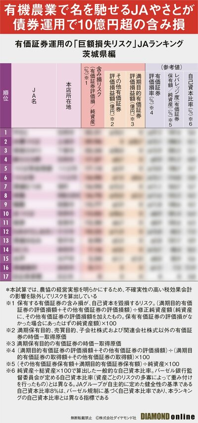 図表:有価証券運用の「巨額損失リスク」JAランキング茨城県編(サンプル)