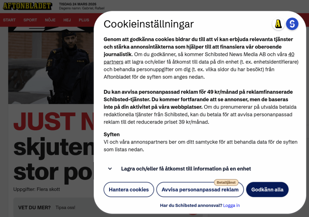 Aftonbladet はパーソナライズされた広告を避けるために料金を請求するようになりました