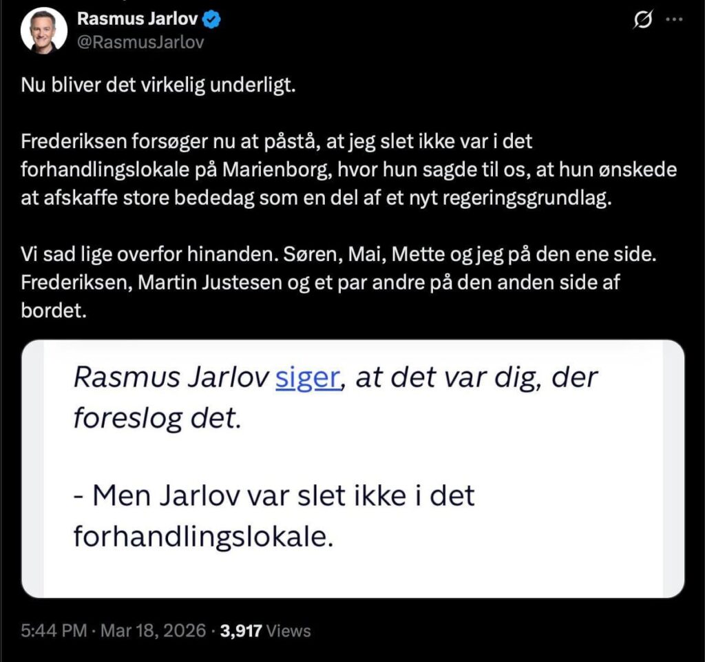 メッテ・フレデリクセンは、主要な礼拝日の廃止が自分の考えであることをまだ認めたくない。