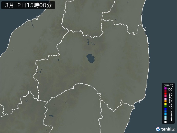 福島県の雨雲レーダー(2026年03月02日)