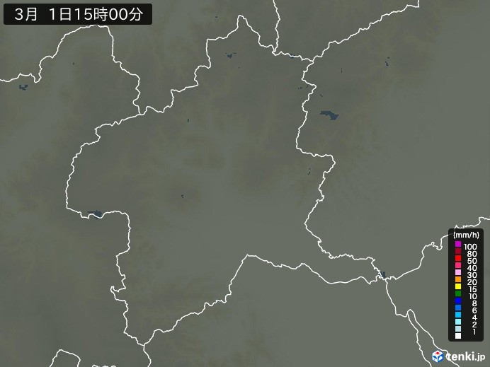 群馬県の雨雲レーダー(2026年03月01日)