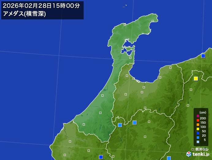 石川県の過去のアメダス実況(2026年02月28日)(積雪深) - 日本気象協会 tenki.jp