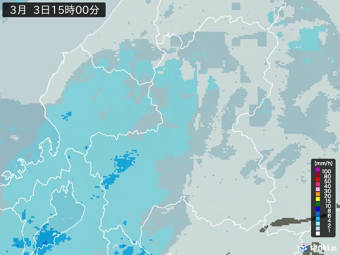 岐阜県の雨雲レーダー(2026年03月03日)