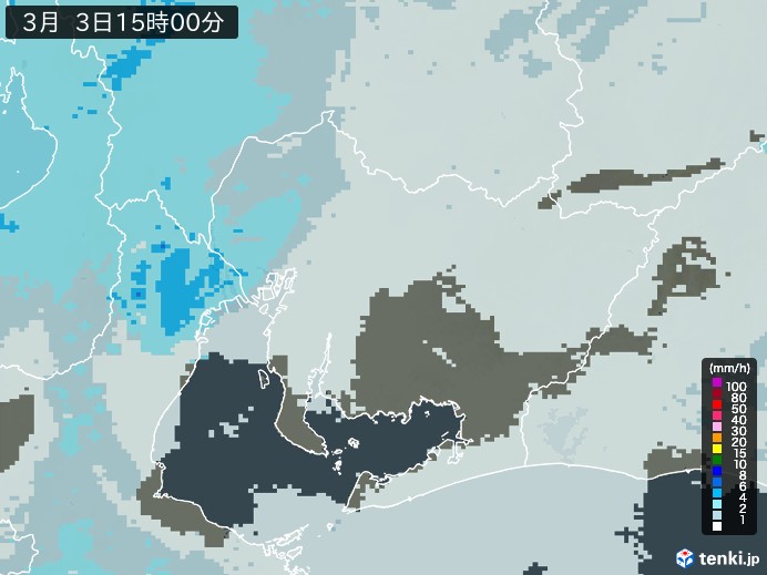 愛知県の雨雲レーダー(2026年03月03日)