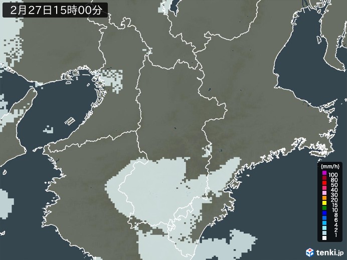 奈良県の雨雲レーダー(2026年02月27日)