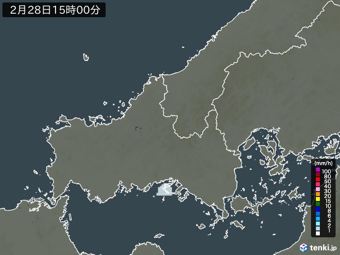 山口県の雨雲レーダー(2026年02月28日)