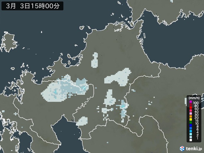 福岡県の雨雲レーダー(2026年03月03日)
