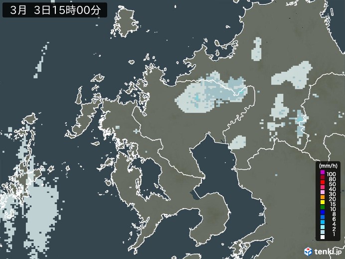 佐賀県の過去の雨雲レーダー(2026年03月03日) – 日本気象協会 tenki.jp 佐賀県の雨雲レーダー(2026年03月03日)