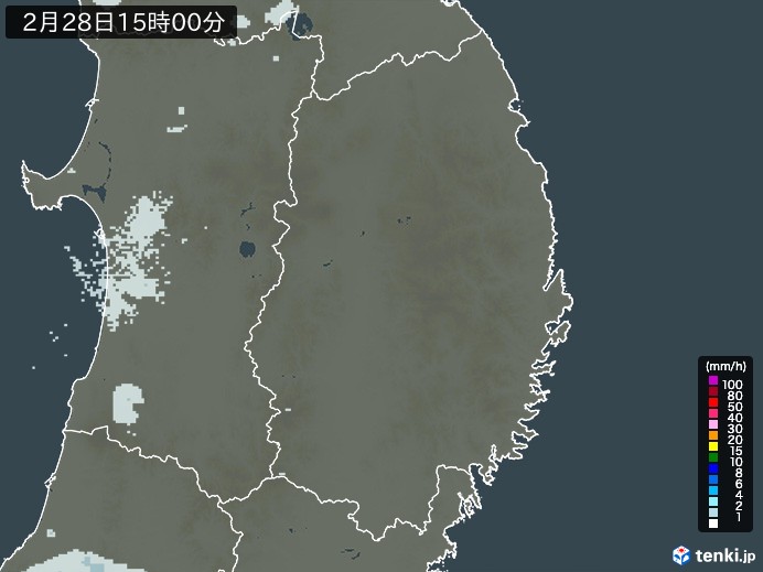 岩手県の過去の雨雲レーダー(2026年02月28日) – 日本気象協会 tenki.jp 岩手県の雨雲レーダー(2026年02月28日)