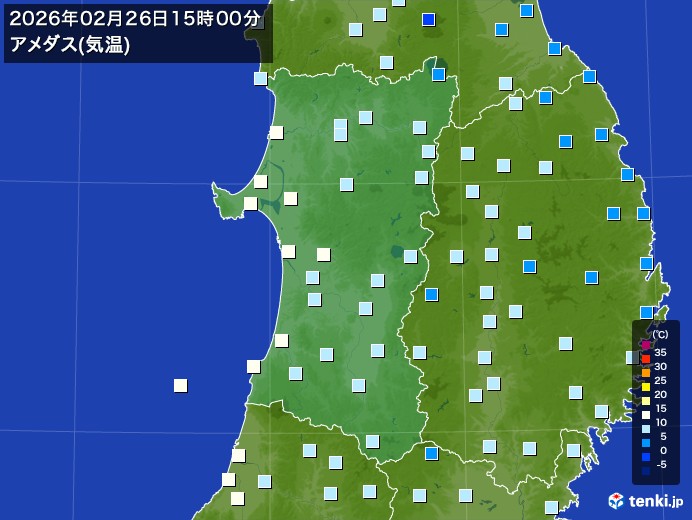 秋田県の過去のアメダス実況(2026年02月26日)(気温) – 日本気象協会 tenki.jp 秋田県の過去のアメダス実況(2026年02月26日)(気温) - 日本気象協会 tenki.jp