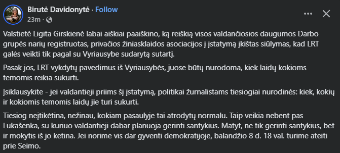 支配者たちは引き続きリトアニアをハンガリー側に押し付けている。 LRT は政府からの命令を実行することが計画されており、ショーの数と作成する必要があるトピックは指定されます。