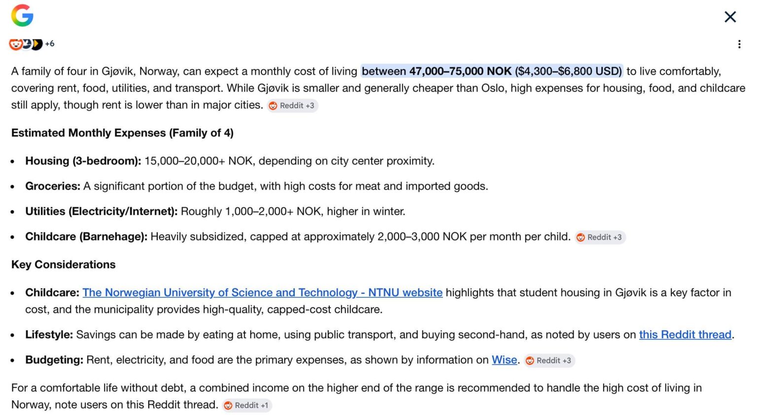GoogleのAIサマリーは生活費に関して正しいのか？