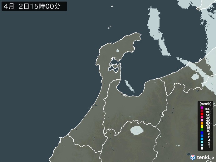 石川県の雨雲レーダー(2026年04月02日)
