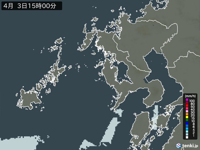 長崎県の雨雲レーダー(2026年04月03日)