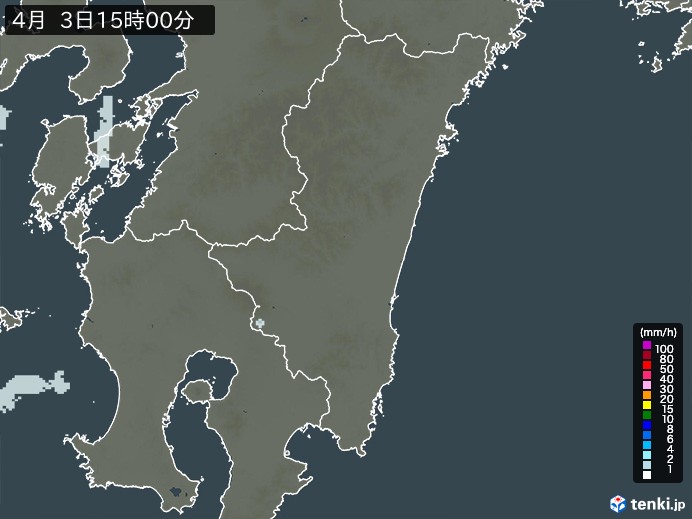 宮崎県の雨雲レーダー(2026年04月03日)