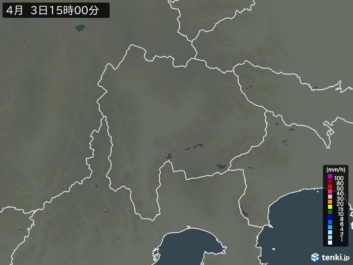 山梨県の雨雲レーダー(2026年04月03日)