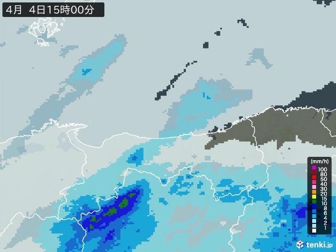 鳥取県の雨雲レーダー(2026年04月04日)