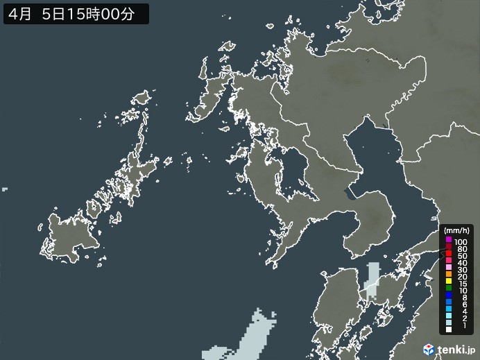 長崎県の雨雲レーダー(2026年04月05日)