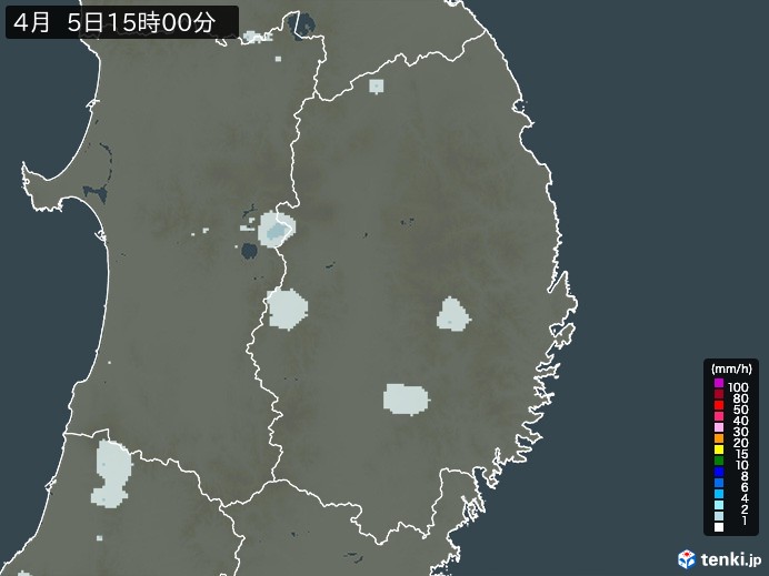 岩手県の雨雲レーダー(2026年04月05日)