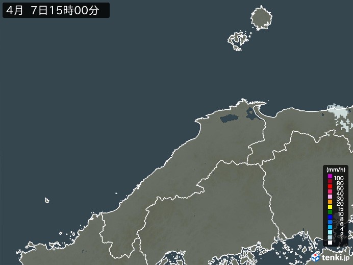 島根県の雨雲レーダー(2026年04月07日)