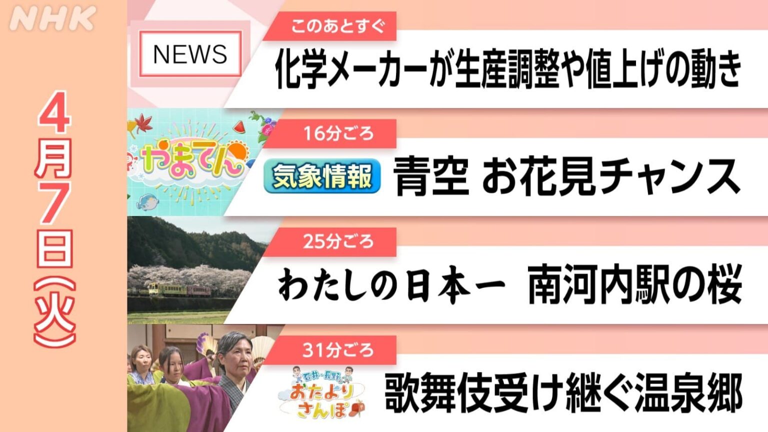 【見逃し配信】「ブラッサム」岩国でロケ 南河内駅の桜 歌舞伎を受け継ぐ温泉郷 長門 4/7（火）情報維新！やまぐち
