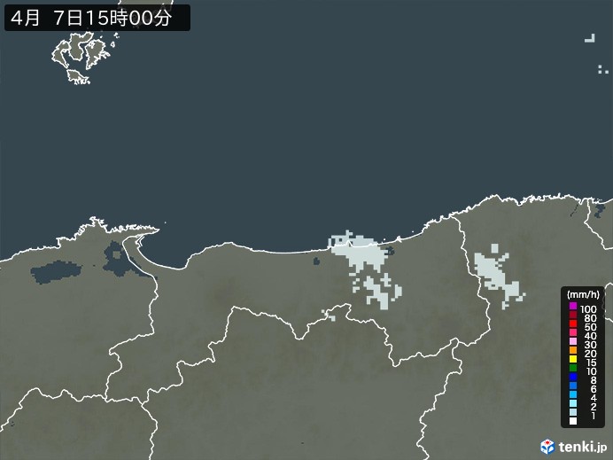 鳥取県の雨雲レーダー(2026年04月07日)