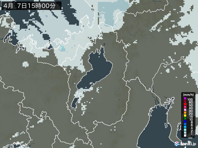 滋賀県の雨雲レーダー(2026年04月07日)