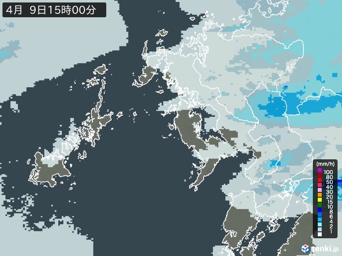 長崎県の雨雲レーダー(2026年04月09日)