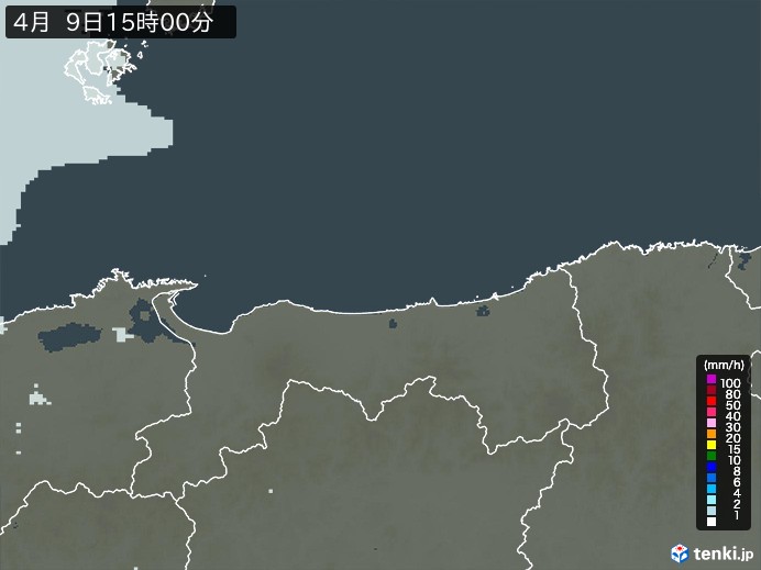鳥取県の雨雲レーダー(2026年04月09日)