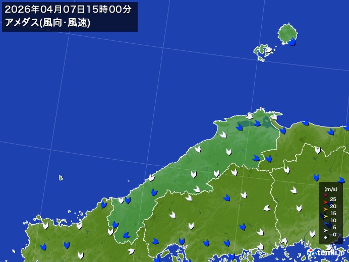島根県の過去のアメダス実況(2026年04月07日)(風向・風速) - 日本気象協会 tenki.jp