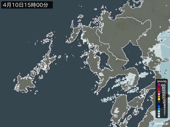 長崎県の雨雲レーダー(2026年04月10日)